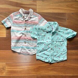 Children's Place Aqua Flamingo & Coral-Striped Button-Down Shirt 3T (Lot of 2)